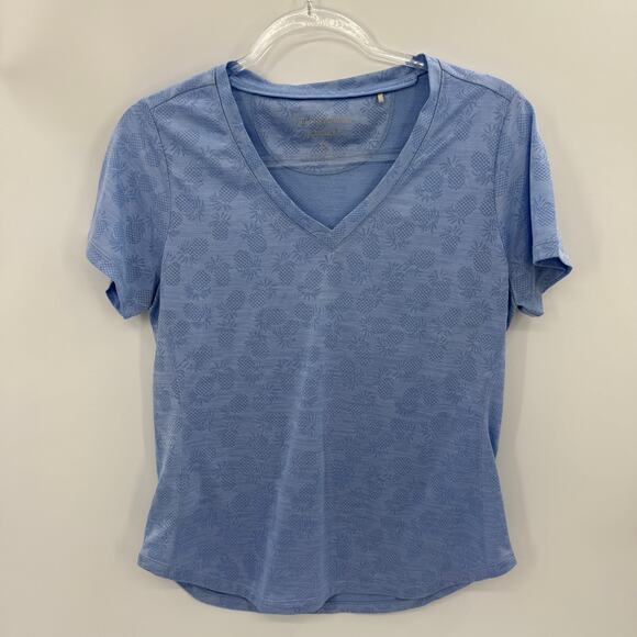 TOMMY BAHAMA Womens Island Zone V-Neck T- Shirt Size S Blue Pineapple Summer - Picture 1 of 7